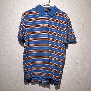 Vintage Polo Multicolored Striped Polo Shirt M Medium Blue Navy Yellow